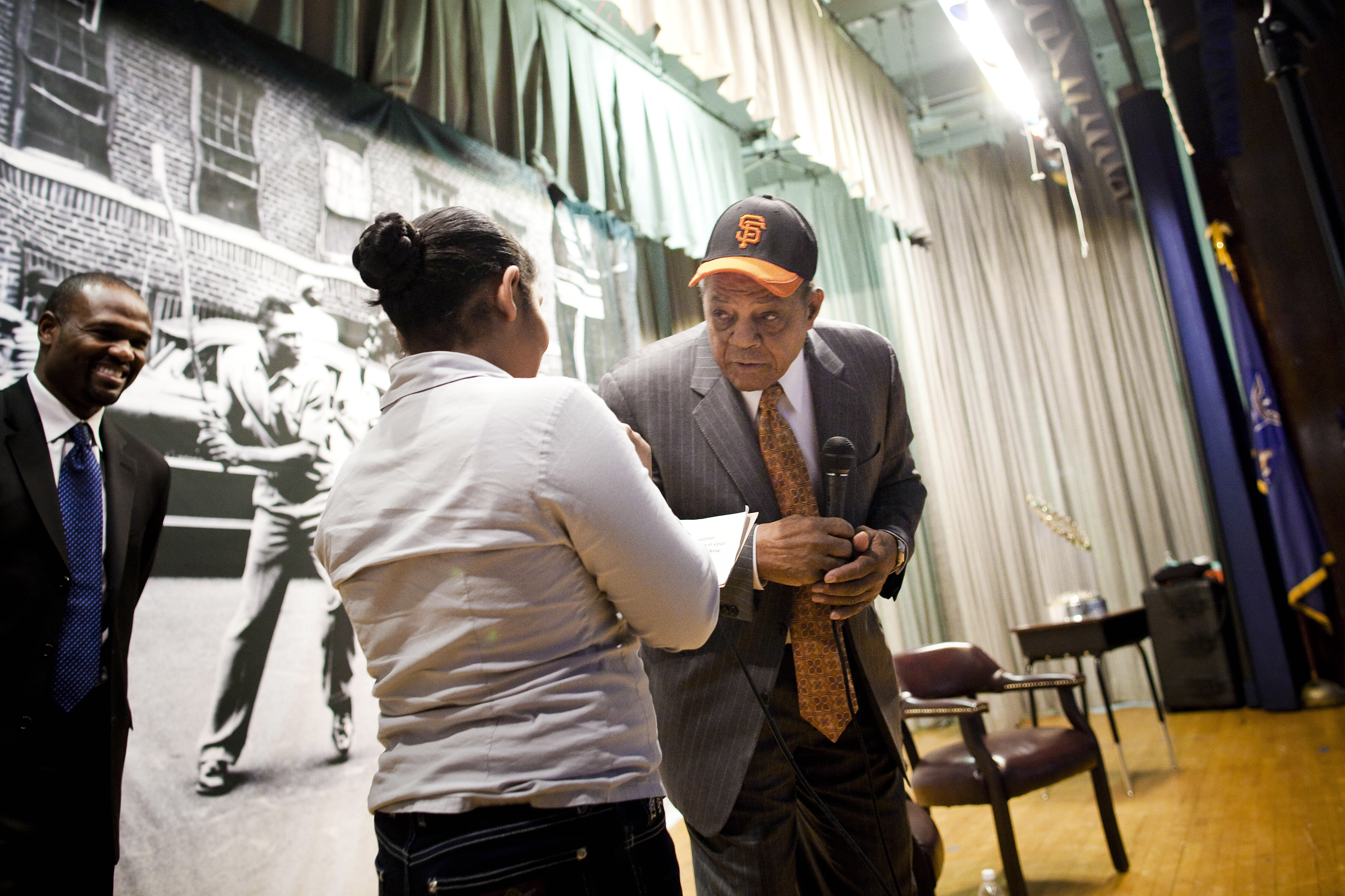 Willie Mays And The World Series Trophy Visit New York City
