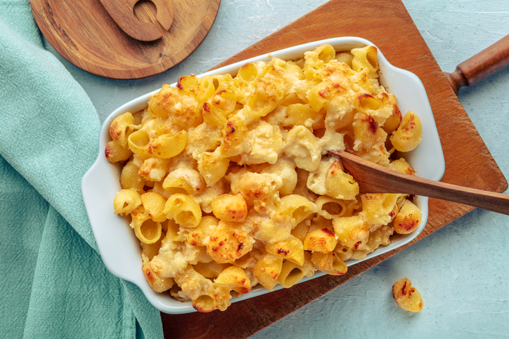 Mac and Cheese, macaroni pasta, oven-baked in a casserole with cream
